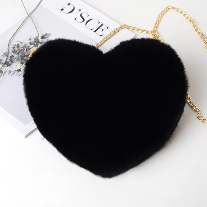 Fashion Women'S Heart Shaped Handbags Cute Faux Fur Crossbody Bags Lady Soft Plush Chain Shoulder Bag Shopper Totes