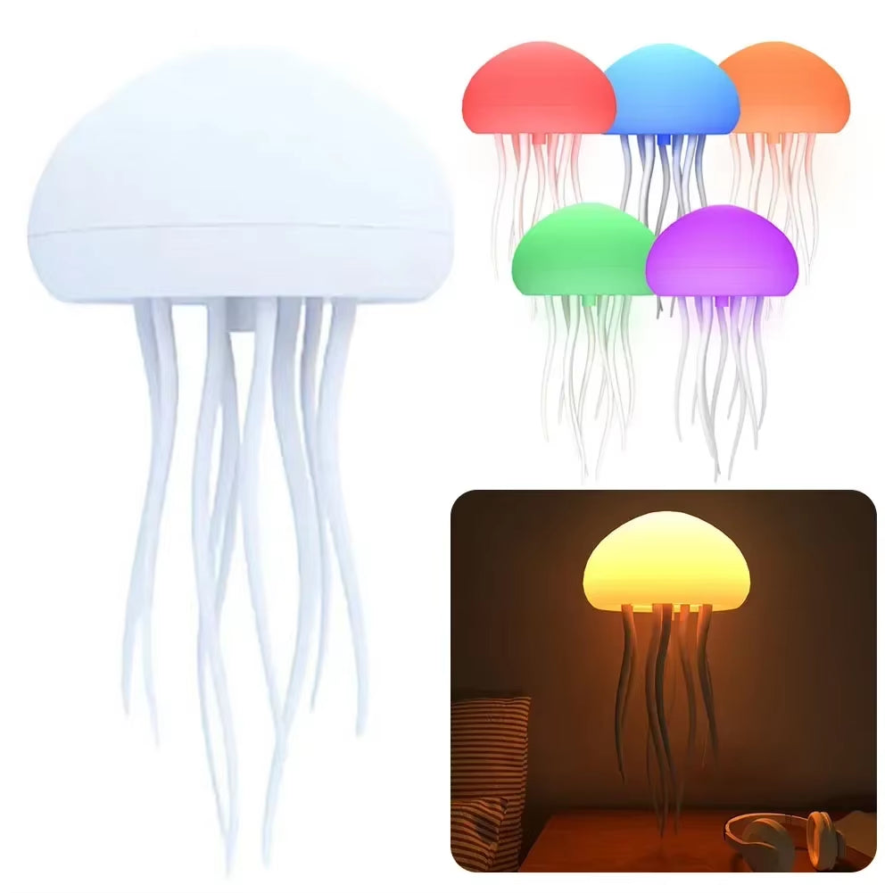 Cartoon Jellyfish Night Light RGB Gradient Cute Jellyfish Bedside Lamp Voice Control Type-C Charging LED Night Lamp