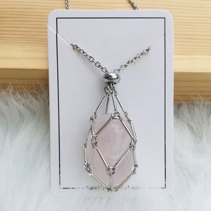 Crystal Holder Cage Necklace with Crystal Stone Interchangeable Adjustable Crystal Net Metal Necklace for Women