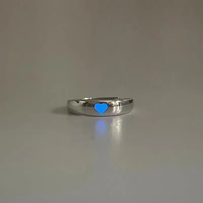 1/2PCS Luminous Love Heart Ring Glow in Dark Fashion Adjustable Couple Rings Silver Color Pink Blue Light Jewelry Gift for Lover