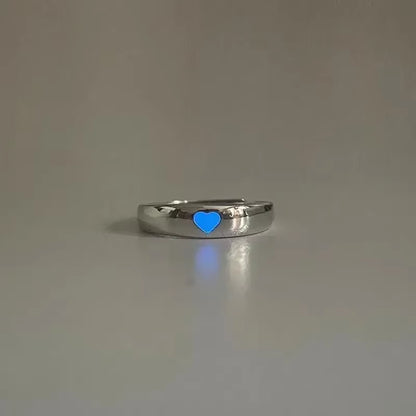 1/2PCS Luminous Love Heart Ring Glow in Dark Fashion Adjustable Couple Rings Silver Color Pink Blue Light Jewelry Gift for Lover