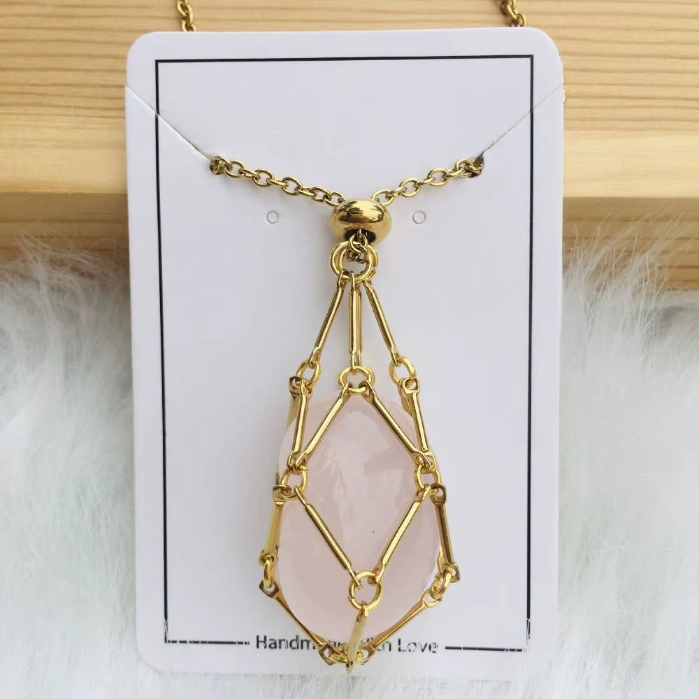 Crystal Holder Cage Necklace with Crystal Stone Interchangeable Adjustable Crystal Net Metal Necklace for Women