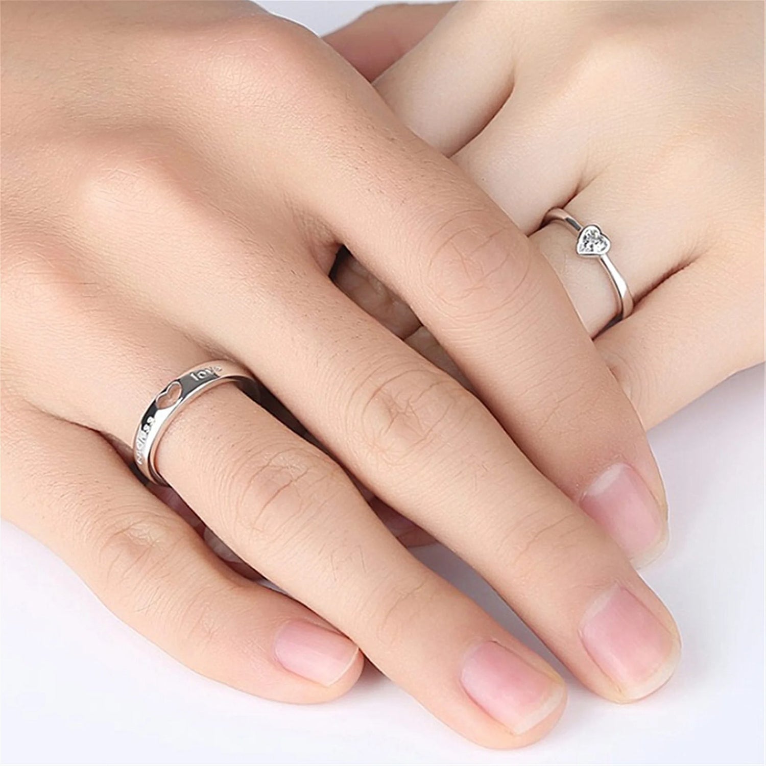 2Pcs/Sets Zircon Heart Matching Couple Rings Set Forever Endless Love Wedding Ring for Women Men Charm Jewelry