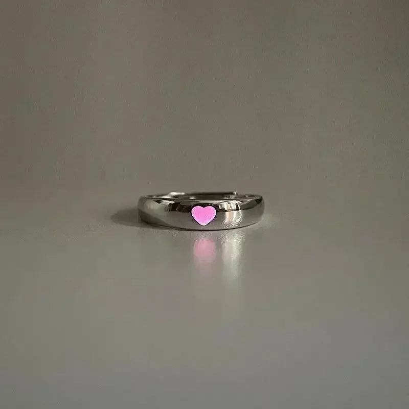 1/2PCS Luminous Love Heart Ring Glow in Dark Fashion Adjustable Couple Rings Silver Color Pink Blue Light Jewelry Gift for Lover