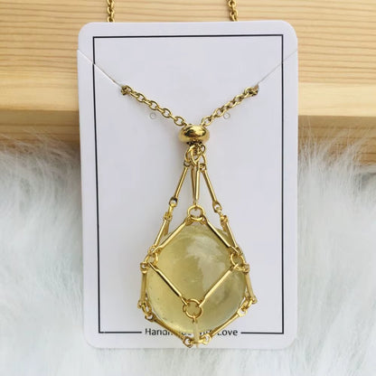 Crystal Holder Cage Necklace with Crystal Stone Interchangeable Adjustable Crystal Net Metal Necklace for Women