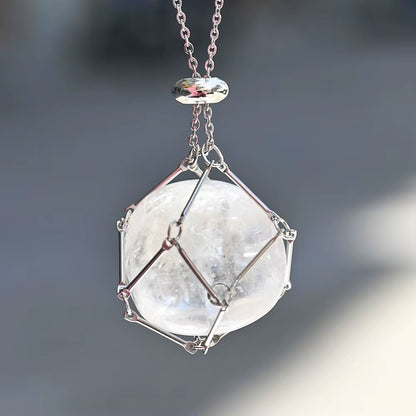 Crystal Holder Cage Necklace with Crystal Stone Interchangeable Adjustable Crystal Net Metal Necklace for Women